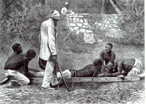 Représentation du supplice infligé aux esclaves qui étaient attachés à une échelle (escalera) pour être fouettés (Núñez Jiménez, 1998 : 159).